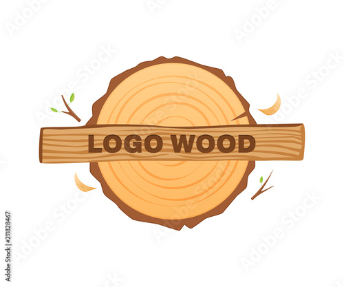 Wooden icons, vector wooden sawn rings, cut sections of trunk.