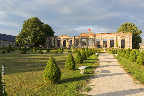 Bild auf Leinwand Ruins of 18th century classical palace, manor complex at sunset, situated on the