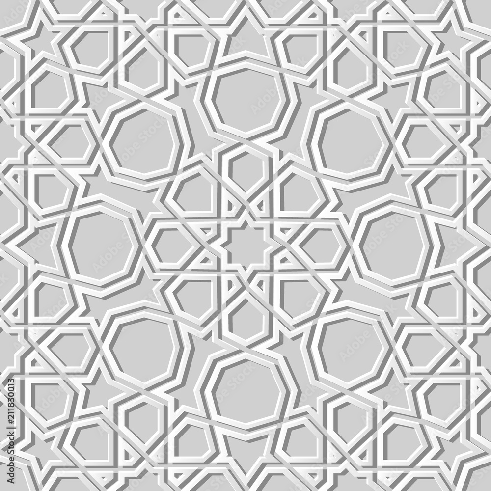 3D white paper art Islamic geometry cross pattern seamless background 3D white paper art Islamic geometry cross pattern seamless background