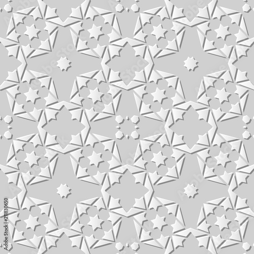 3D white paper art Islamic geometry cross pattern seamless background © Phoebe Yu