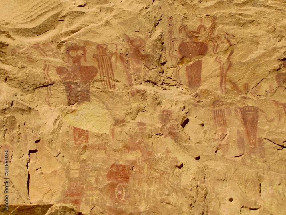 Fototapeta premium Pictograph panel in Sego Canyon, Utah, showing Barrier Canyon Style rock art.