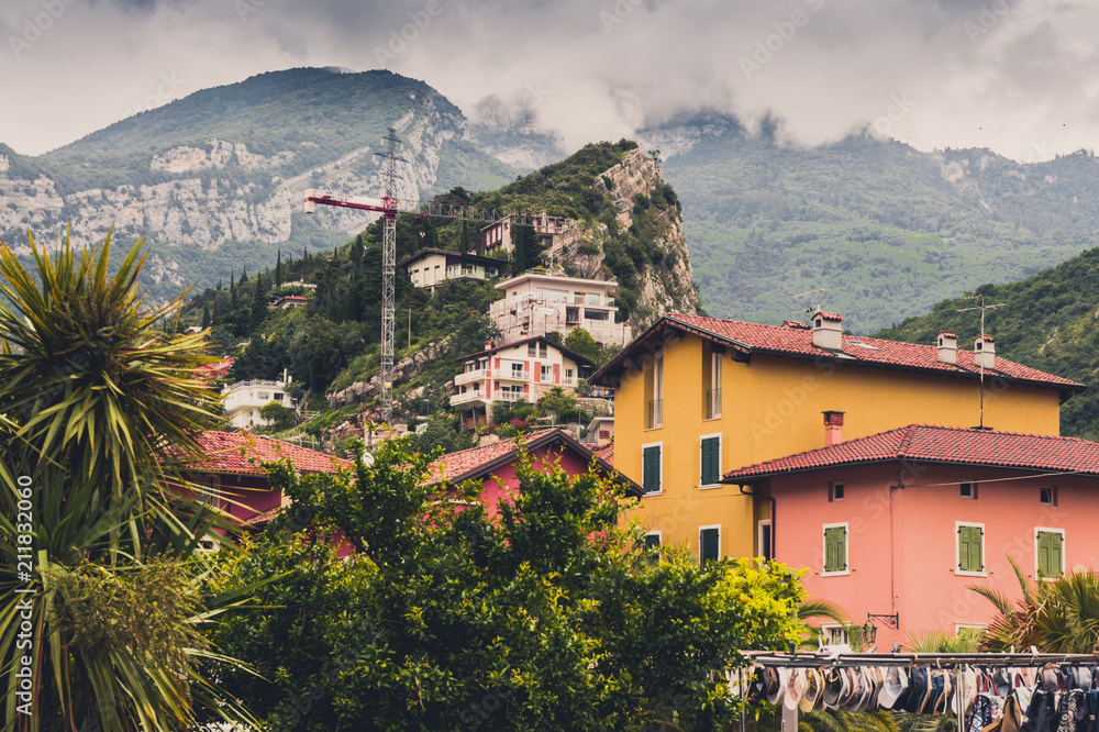 Colorful houses in Torbole on Garda Lake, Italy