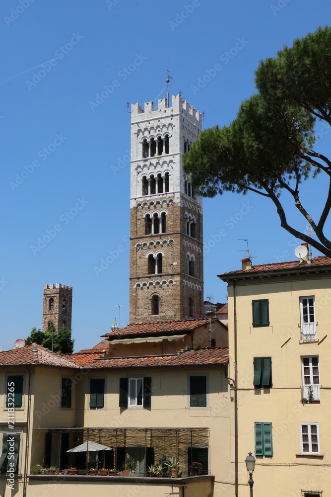 Bell tower of Lucca Cathedral of St. Martin, Tuscany, Italy