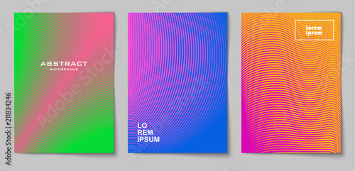 Set of vertical abstract backgrounds with halftone pattern in neon colors. Collection of gradient textures with geometric ornament. Design template of flyer, banner, cover, poster in A4 size photo