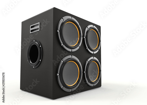 3D render of a subwoofer isolated on a white background photo