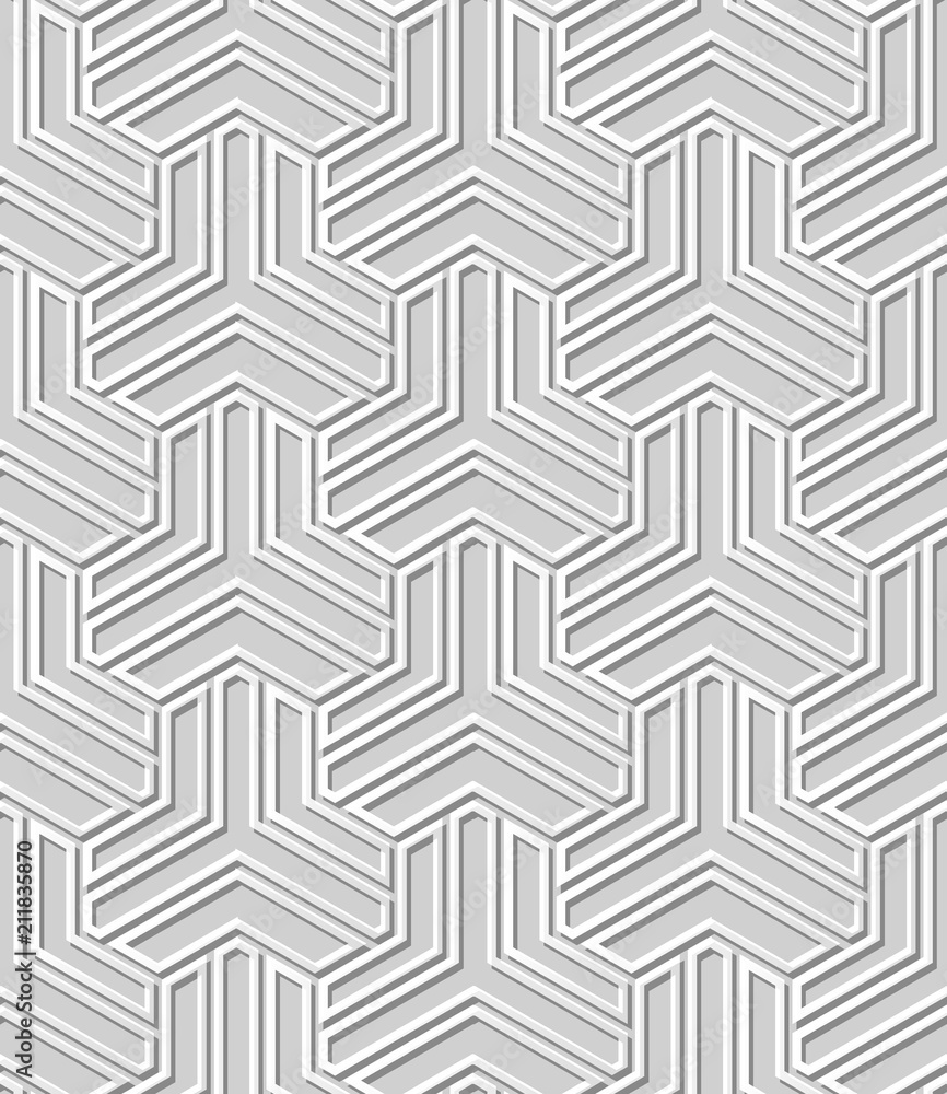 3D white paper art Islamic geometry cross pattern seamless background 3D white paper art Islamic geometry cross pattern seamless background