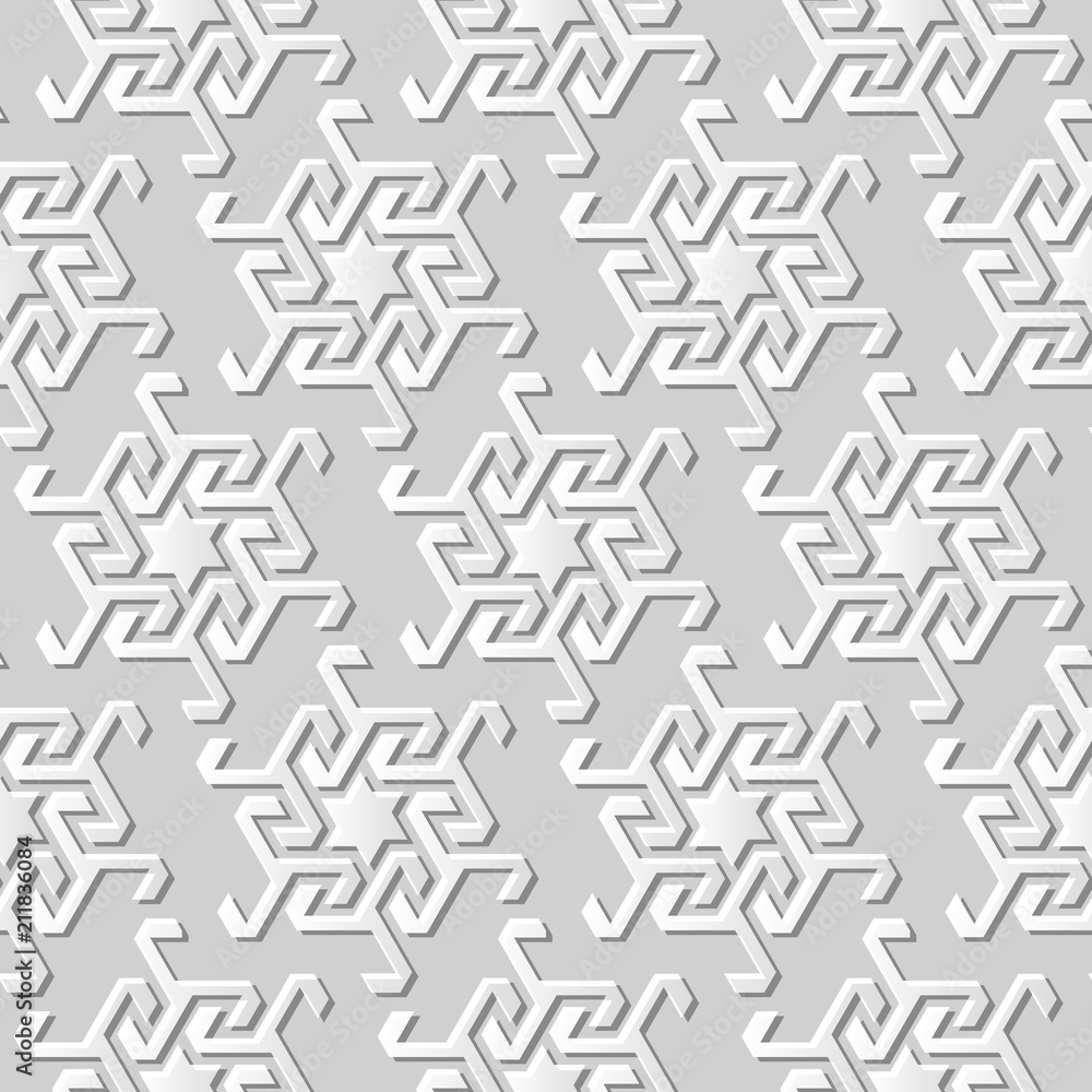 3D white paper art Islamic geometry cross pattern seamless background 3D white paper art Islamic geometry cross pattern seamless background