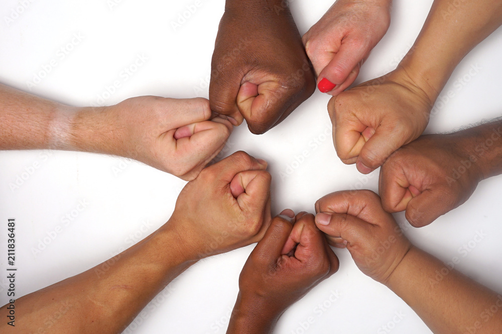 diversity hands in unity. people of color . Racial Harmony Stock Photo Adobe Stock