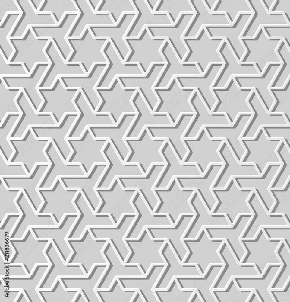 3D white paper art Islamic geometry cross pattern seamless background 3D white paper art Islamic geometry cross pattern seamless background