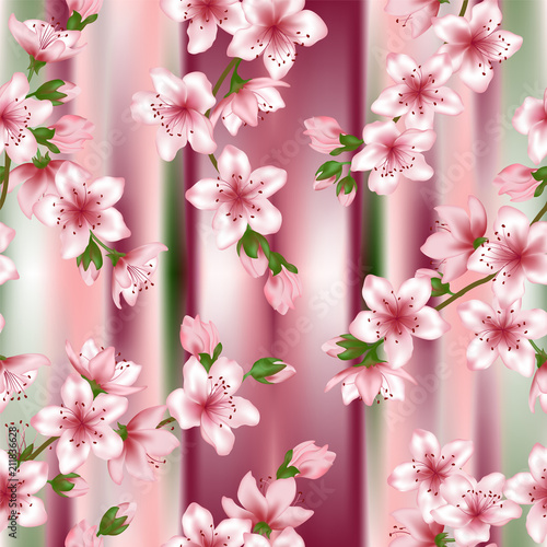 Japanese cherry blossom  sakura branches vector seamless pattern. © SunwArt