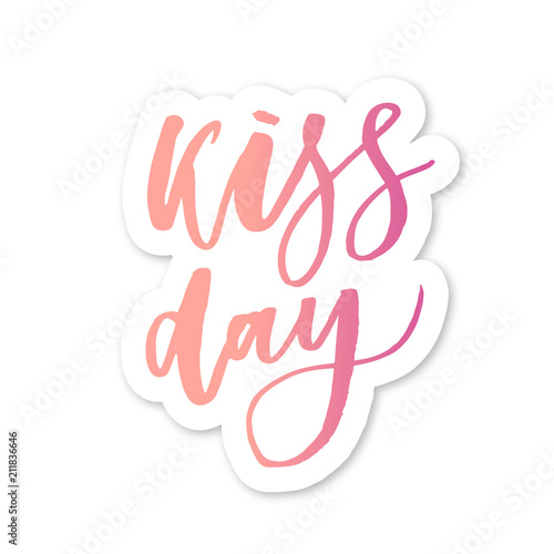 World kiss day. Phrase lettering calligraphy lips pomade sticker