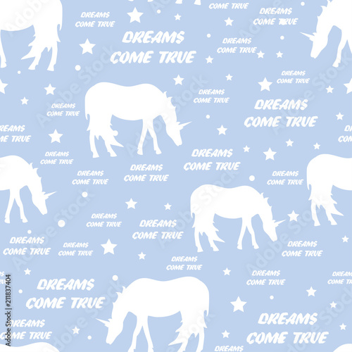 Seamless pattern with white unicorns