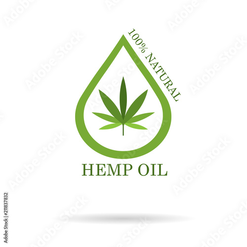 Marijuana leaf. Medical cannabis. Hemp oil. Cannabis extract. Icon product label and logo graphic template. Isolated vector illustration.