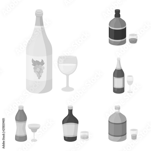 Types of alcohol monochrome icons in set collection for design. Alcohol in bottles vector symbol stock web illustration.