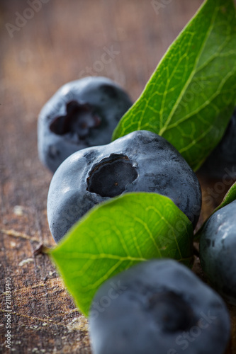 Fresh Blueberries on wooden...