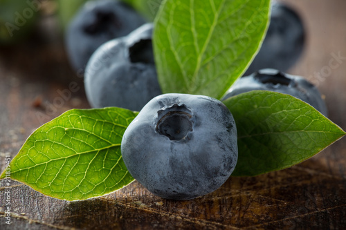 Fresh Blueberries on wooden...