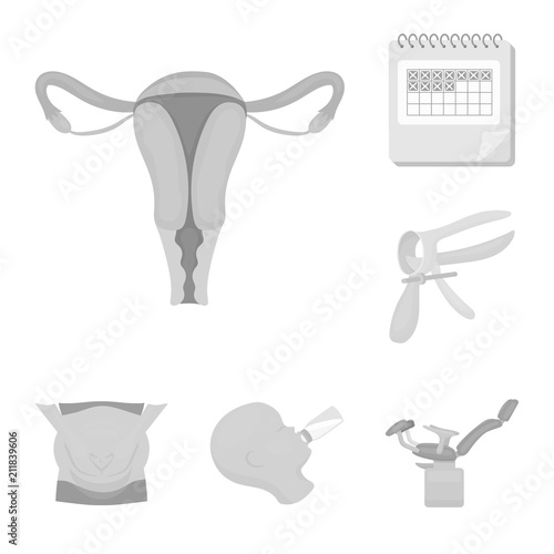 Woman and pregnancy monochrome icons in set collection for design. Gynecology and equipment vector symbol stock web illustration.