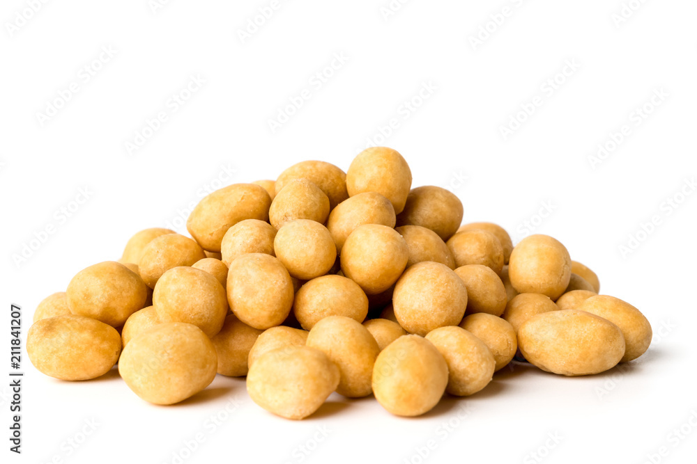 Bunch of peanuts in coconut cream on white background. Isolated. Bunch of peanuts in coconut cream on white background. Isolated.