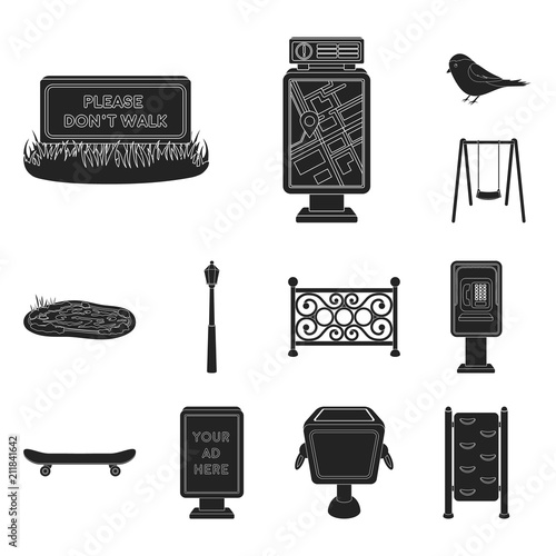 Park, equipment black icons in set collection for design. Walking and rest vector symbol stock web illustration.