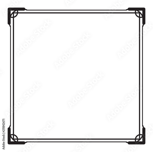Black and white square frame with simple ornament. 
