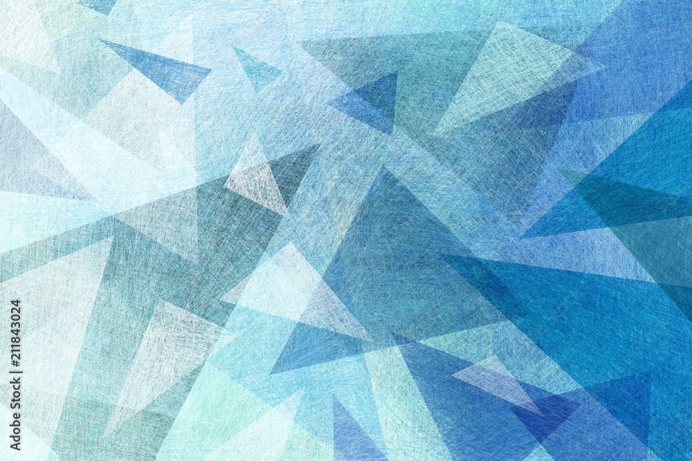 Obraz premium blue background with abstract geometric design with layers of triangle shapes in blue green and white colors with texture design element