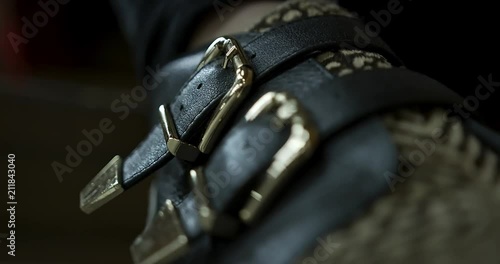 Handheld floaty loseup shot of stylish shoe that goes in and out of focus 