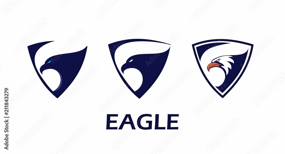 Naklejka premium wild Eagle with shield badge team minimalistic and realistic logotypes