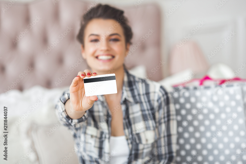 Young very beautiful woman making online shopping at home Young very beautiful woman making online shopping at home