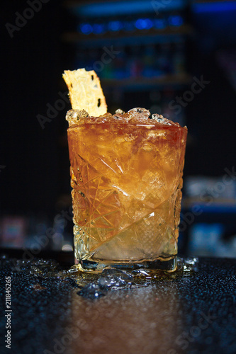 Cocktail Mai Tai on a bar counter. Сocktail card, cocktail menu