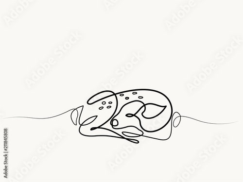 Continuous line drawing. Funny Roe Deer Fawn cub baby. Vector illustration. Concept for logo, card, banner, poster flyer photo