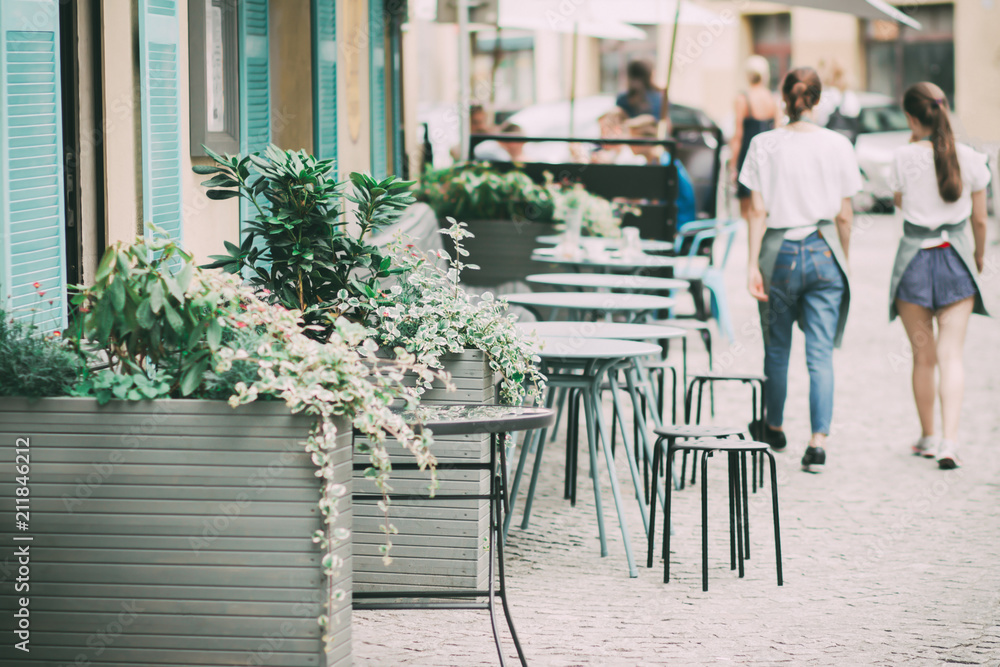 Fototapeta premium Cafe on the summer terrace in Europe