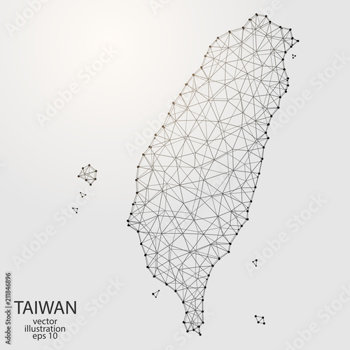 A map of Taiwan consisting of 3D triangles, lines, points, and connections. Vector illustration of the EPS 10.