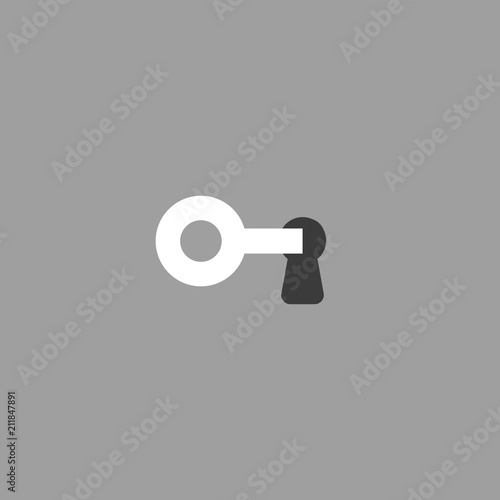Vector icon concept of key into keylock on grey background