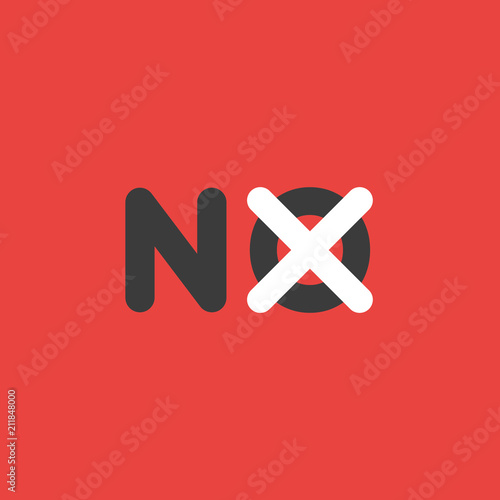 Vector icon concept of no word with x mark on background