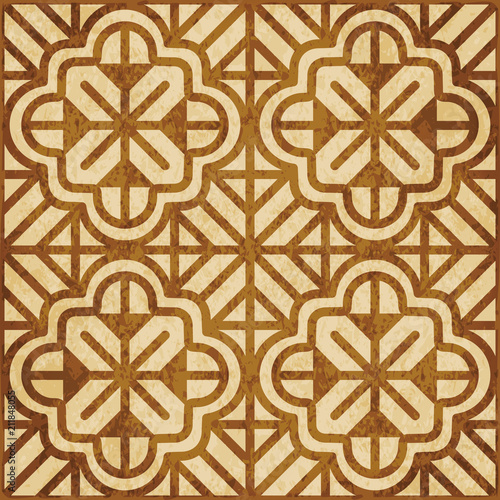 Retro brown cork texture grunge seamless background curve cross geometry frame line flower