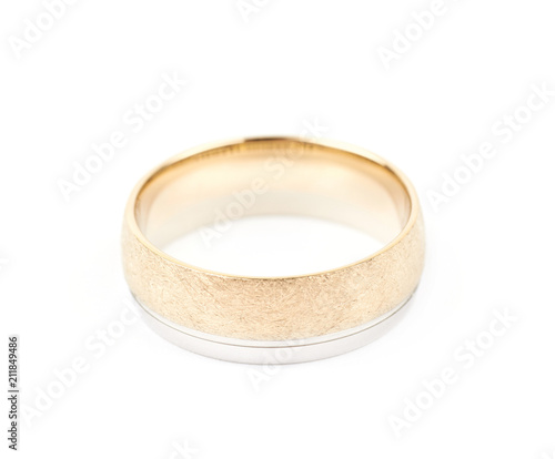 Golden wedding band ring isolated