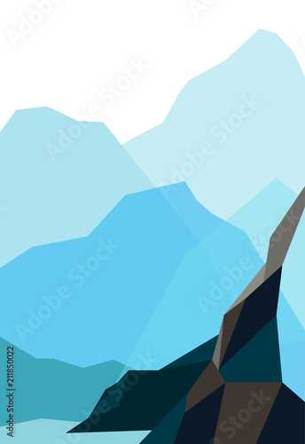 Low poly beautiful mountain landscape. Vector illustration.