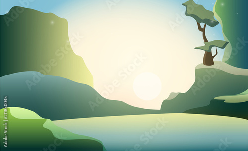 Low poly beautiful forest landscape. Vector illustration.