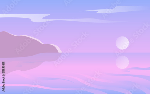 Low poly beautiful lake and mountain landscape. Vector illustration.