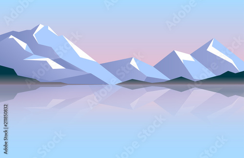 Low poly beautiful mountain landscape. Vector illustration.