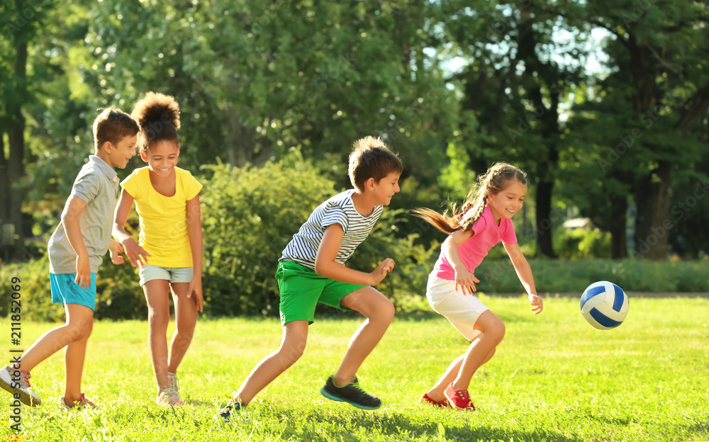Obraz premium Cute children playing with ball in park
