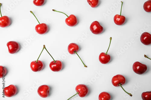 Sweet red cherries on white background