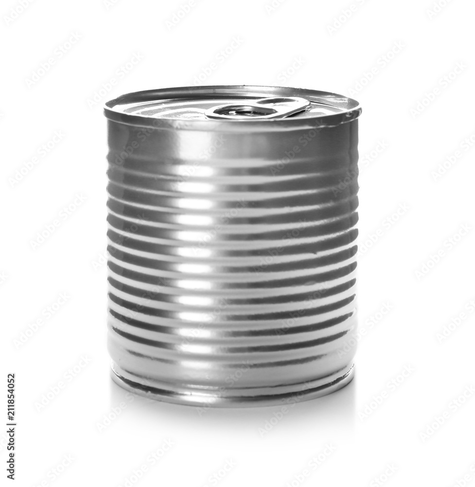 Mockup of tin can with food on white background Mockup of tin can with food on white background