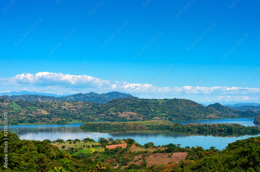 A panoramic view of the Suchitlan lake in El Salvador, Central America