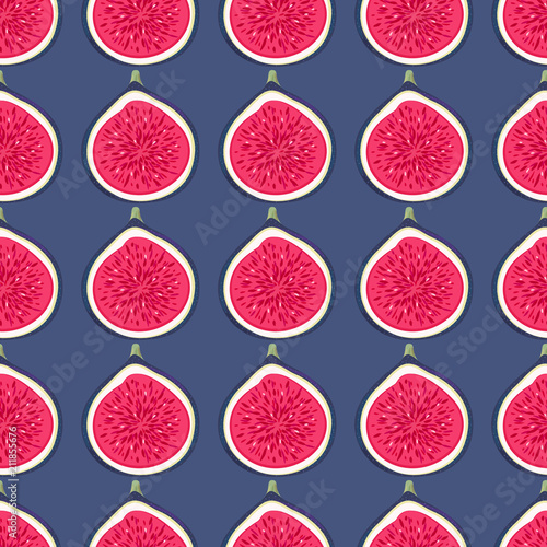 Seamless pattern with halves figs. Healthy dessert. Fruity repeating background. Hand drawn fruits. Exotic food. Wrapping, print on clothes, wallpaper, summer banner. Vector illustration, eps10