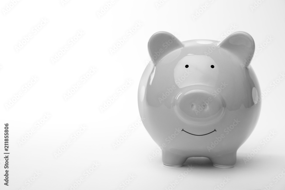 Cute piggy bank on white background. Money saving Cute piggy bank on white background. Money saving