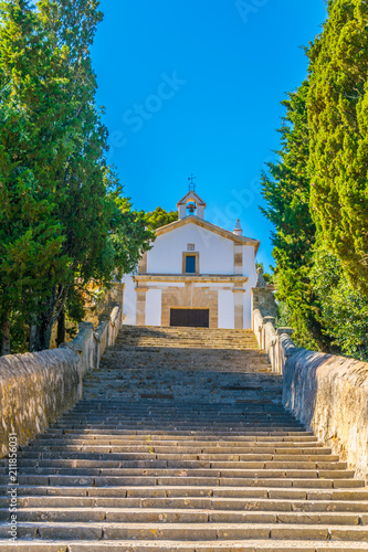 365 steps of Carrer del Calvari stairway leading to the El Calvari chapel at Pollenca, Mallorca, Spain
