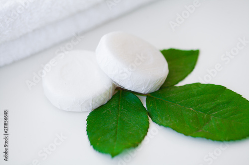 Wellness Products and Cosmetics. Bath-day Ingredients For Spa Treatments Soap on White Background.