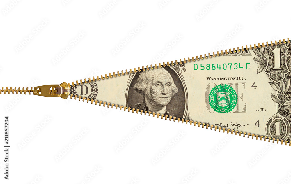 Zipper One Dollar Bill foto de Stock | Adobe Stock