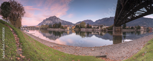 Panoramic of River Adda with Lecco in background, Lombardy